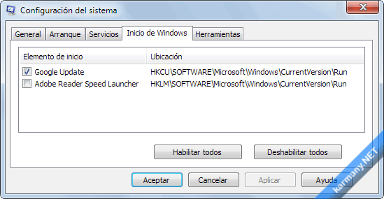Configuración sistema en Windows