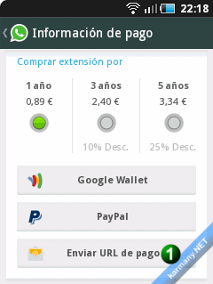 Información de pago en WhatsApp