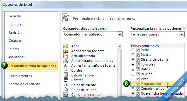 Opciones de Excel 2010