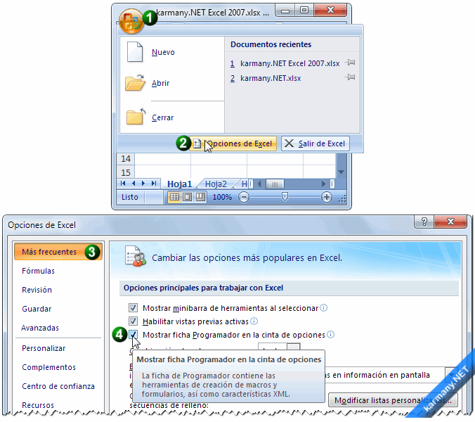 Opciones de Excel 2007