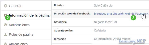 Dirección web de Facebook