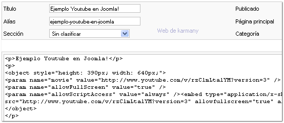 Código insertado en Joomla!