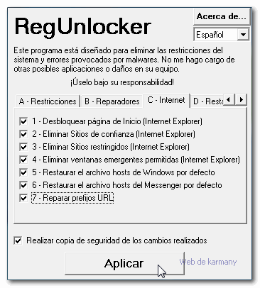 Interfaz de RegUnlocker